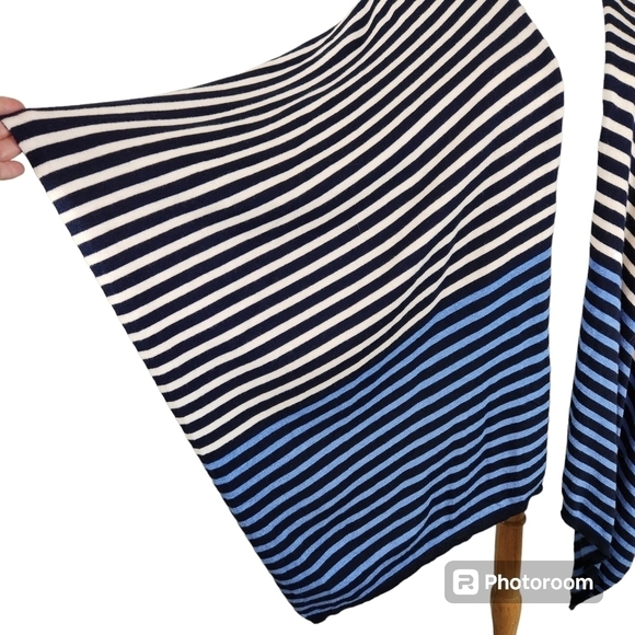 NWT Talbots Nautical Striped Blue White Cape Poncho Wrap Open Front - Picture 3 of 6